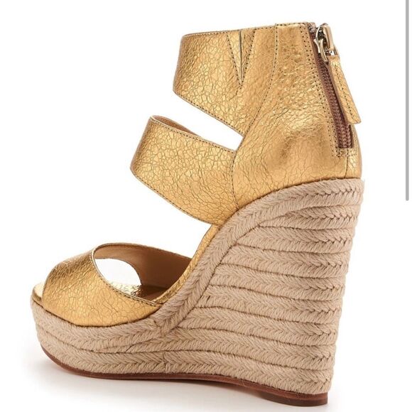 Botkier Gold Julian Leather Espadrille Wedge Sandals- Size 10 - Picture 2 of 11